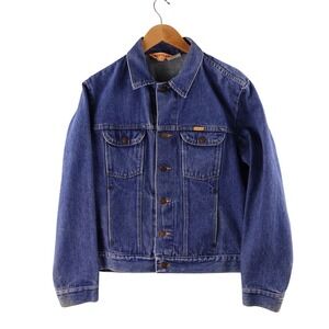 Vintage 70's Rustler Denim Trucker Jacket Womens L Blue 13oz Cotton Made in USA